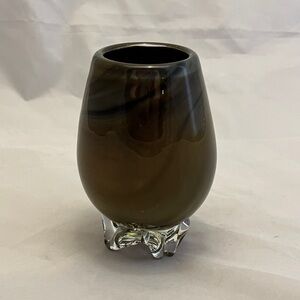 Art Glass Footed Vase, Hand Blown, 5" Gray Green, Vintage EUC
